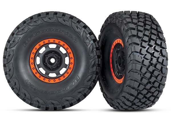 Tires and wheels, assembled, glued (Desert Racer wheels, black with orange beadl